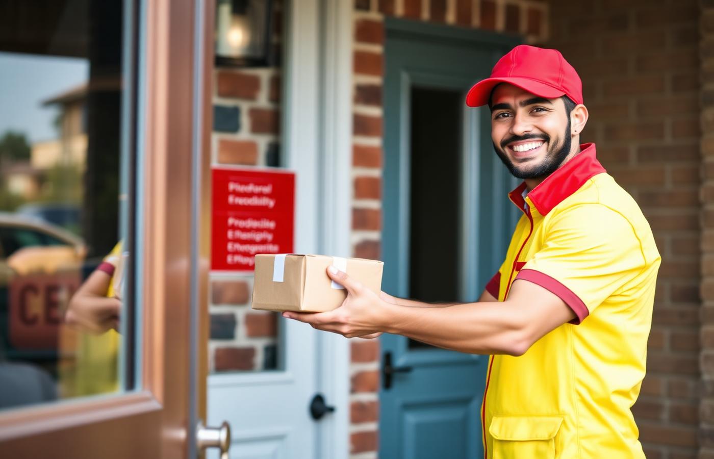 Courier handing parcel