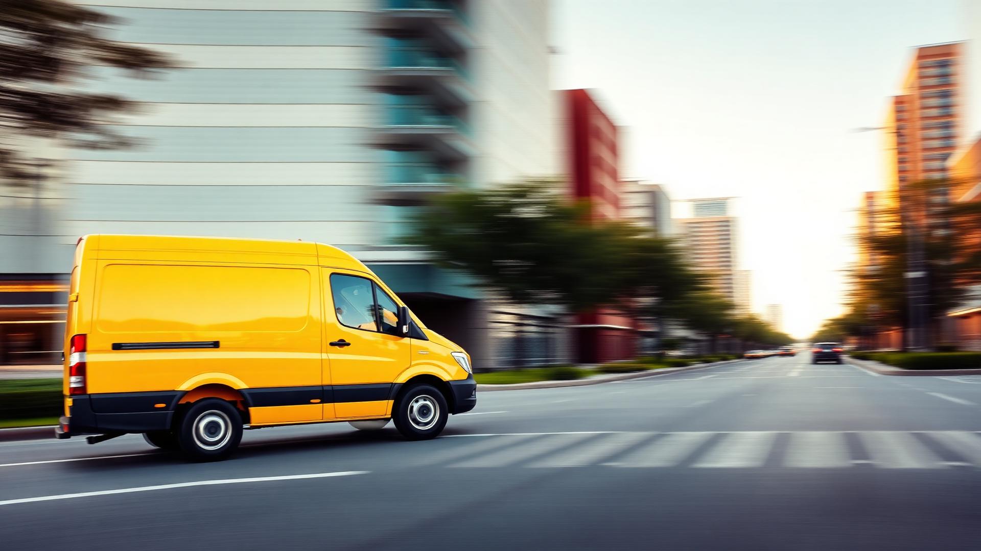 Delivery van on city street